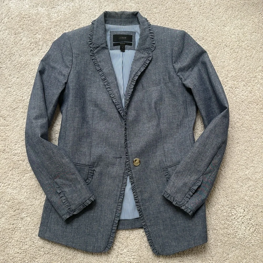 J.Crew Regent Chambray Ruffle Blazer - Picture 4 of 7